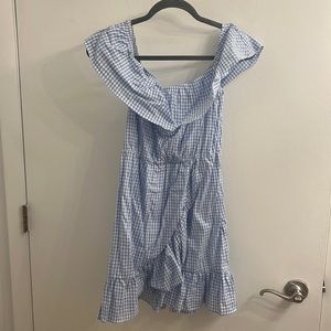 TOBI blue and white checkered off the shoulder dress